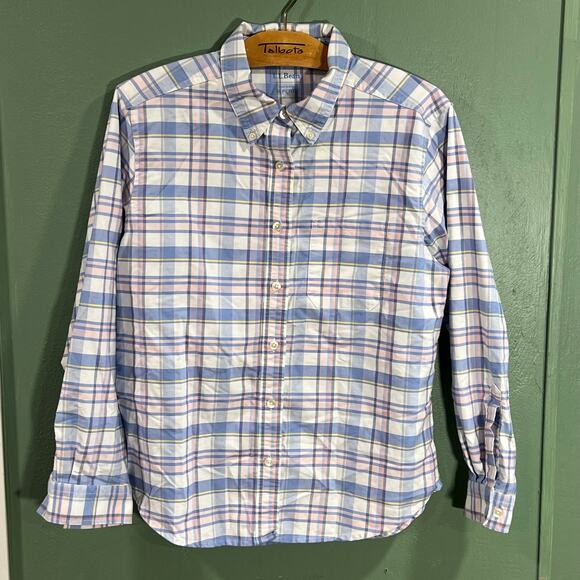 LL Bean Petite Blue Plaid Button Down Long Sleeve Shirt Classic Fit - Picture 1 of 3